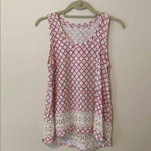 Loft patterned loose fitting tank with lace bottom